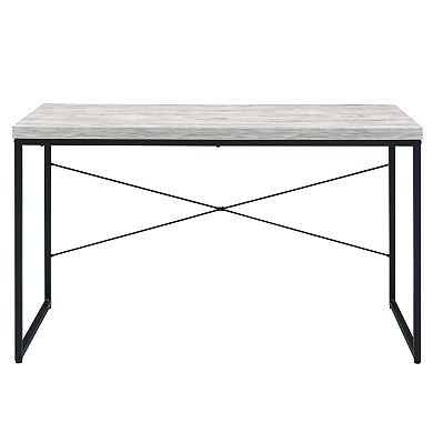 GOODSILO Industrial Style Writing Desk with Faux Concrete Top and Metal Sled Base