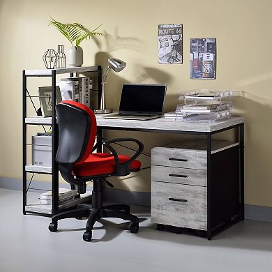 GOODSILO Industrial Style Writing Desk with Faux Concrete Top and Metal Sled Base