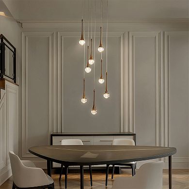 18'' 8-Light Modern Seeded Glass Cluster Integrated LED Teardrop Staircase Chandelier Minimalist