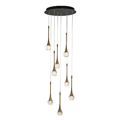 18'' 8-Light Modern Seeded Glass Cluster Integrated LED Teardrop Staircase Chandelier Minimalist