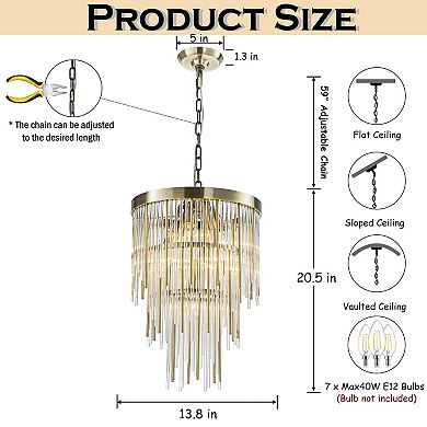 14'' Modern Glam 7-Light Antique Bronze Waterfall Chandelier Adjustable Ceiling Pendant for Bedroom
