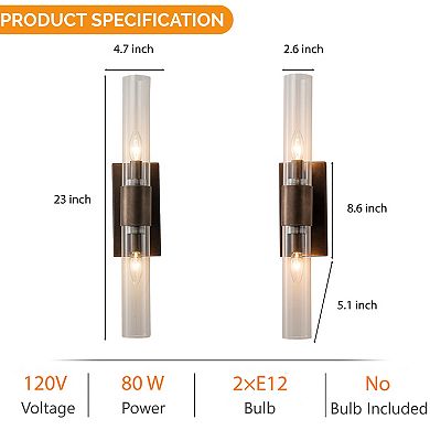23'' Tall Antique Bronze 2-Light Modern Vanity Light Over Mirror Unique/Statement Double Wall Sconce