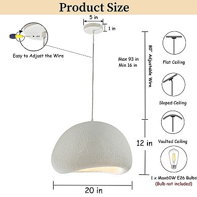 1 Lights W20in Modern Dome Pendant Light Single Modern White Chandelier for Dining Room