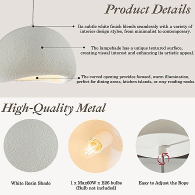 1 Lights W20in Modern Dome Pendant Light Single Modern White Chandelier for Dining Room