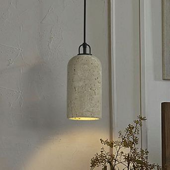 1-Light 5'' Modern Farmhouse Natural Travetine Single Pendant Light Coastal Cylinder Hanging Light