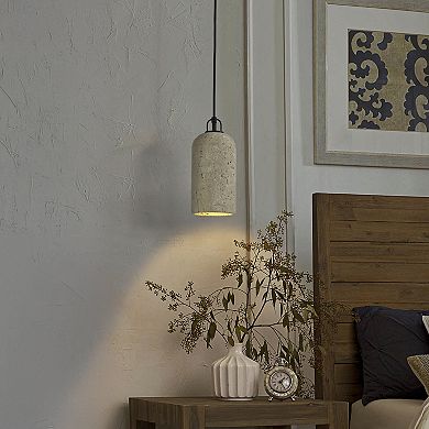 1-Light 5'' Modern Farmhouse Natural Travetine Single Pendant Light Coastal Cylinder Hanging Light