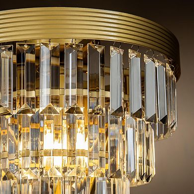 3-Light 13" Glam Tierd Flush Mount With Crystal Accents