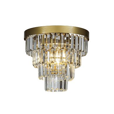 3-Light 13" Glam Tierd Flush Mount With Crystal Accents