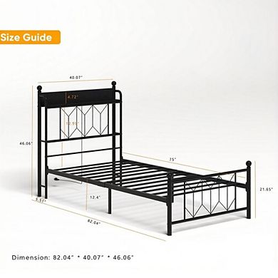 GOODSILO Modern Twin Bed Frame with LED Headboard and Charging Station
