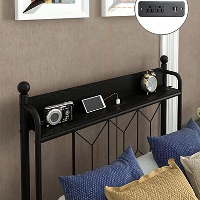 GOODSILO Modern Twin Bed Frame with LED Headboard and Charging Station