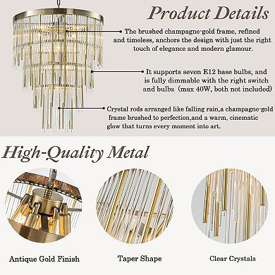 20'' Antique Bronze Modern Glam Chandelier with Adjustable Drop 9-Light Tiered Pendant