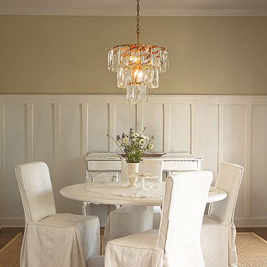 18'' 4-Light Mid-Century Modern Glam Antique Gold Crystal Tiered Chandelier Luxury Ceiling