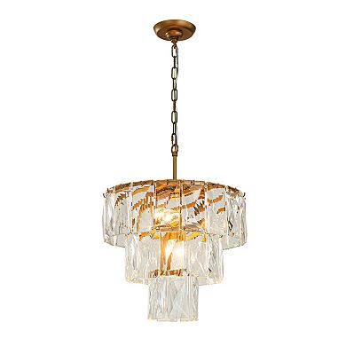 18'' 4-Light Mid-Century Modern Glam Antique Gold Crystal Tiered Chandelier Luxury Ceiling