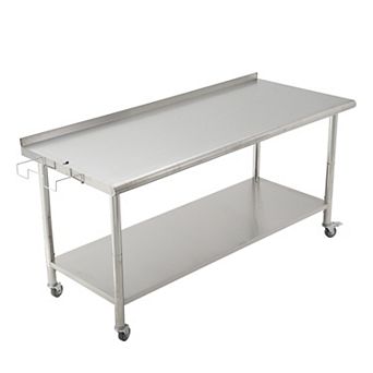 72"x30"x35" Workbench With Casters, Rear Backsplash, 08 Curved Edge And Removable Trash Rack