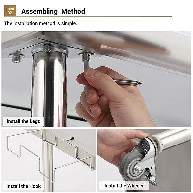 72"x30"x35" Workbench With Casters, Rear Backsplash, 08 Curved Edge And Removable Trash Rack