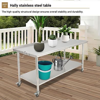 72"x30"x35" Workbench With Casters, Rear Backsplash, 08 Curved Edge And Removable Trash Rack