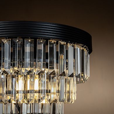 3-Light 13" Glam Tierd Flush Mount With Crystal Accents