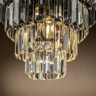 3-Light 13" Glam Tierd Flush Mount With Crystal Accents