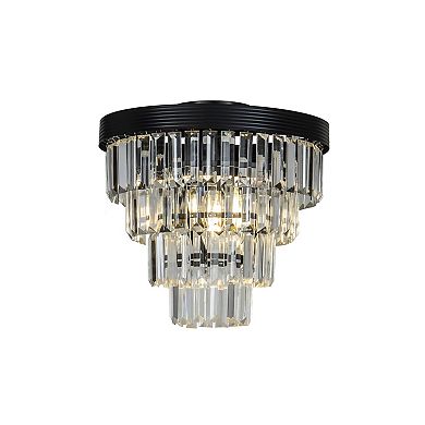 3-Light 13" Glam Tierd Flush Mount With Crystal Accents
