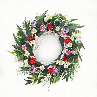 20 in Artificial Spring Daisies Flower Wreath for Front Door,Colorful Floral Door Wreath for Decor