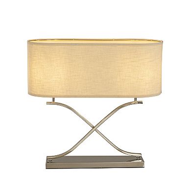 2-Light 24'' Modern Elegant Polished Nickel Minimalist Stainless Steel Table Lamp With Ivory Fabric