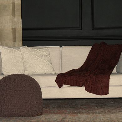 GOODSILO Semi-Round Cable Knit Cotton Pouf Ottoman Footrest Accent Seat
