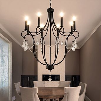 32'' 8-Light Modern Black Mid-Century Modern Candelabra Crystal Chandelier Vintage Candle Pendant