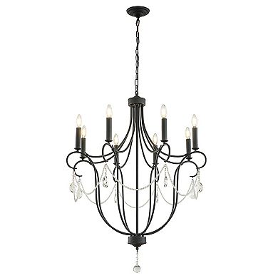 32'' 8-Light Modern Black Mid-Century Modern Candelabra Crystal Chandelier Vintage Candle Pendant