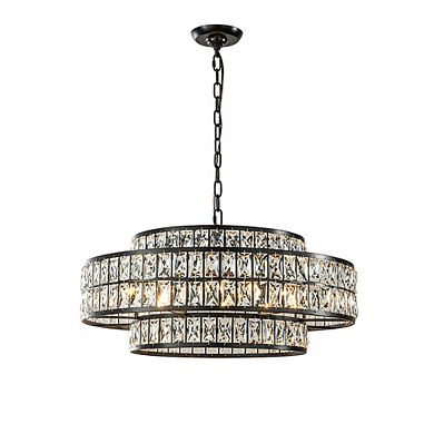 28'' Large Crystal Chandelier Matte Black 2-Tier Drum Pendant Light 8-Light Modern Glam Lighting