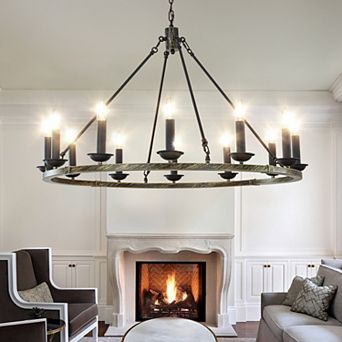 37'' 12-Light Modern Candelabra Chandelier Round Industrial Candle Pendant Lighting