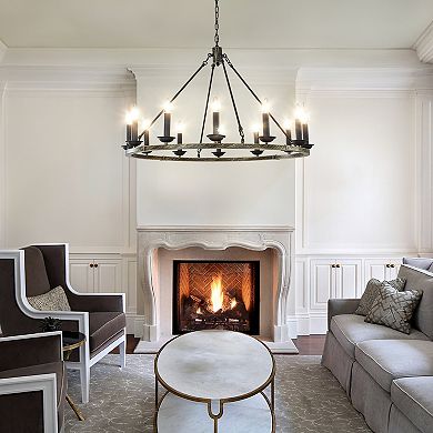 37'' 12-Light Modern Candelabra Chandelier Round Industrial Candle Pendant Lighting