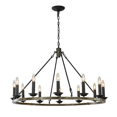37'' 12-Light Modern Candelabra Chandelier Round Industrial Candle Pendant Lighting
