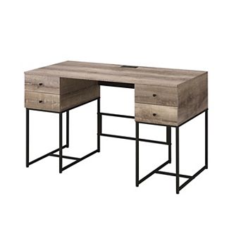 GOODSILO Rustic Oak Writing Desk with USB Port and Storage Drawers