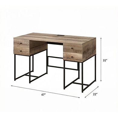 GOODSILO Rustic Oak Writing Desk with USB Port and Storage Drawers