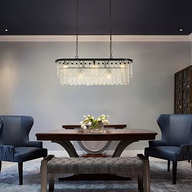 5-Light 39'' Matte Black Rectangle Elegant Textured Glass Chandelier Vintage Art Glass Pendant Light