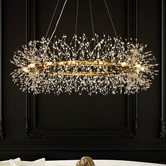 16-lights Stainless Steel Firework Crystal Chandelier In Antique Bronze