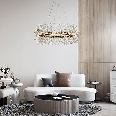 16-lights Stainless Steel Firework Crystal Chandelier In Antique Bronze