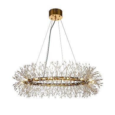 16-lights Stainless Steel Firework Crystal Chandelier In Antique Bronze