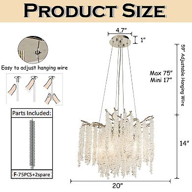 20'' Modern Glam Crystal Chandelier Polished Nickel Branch Style 4-Light Pendant Ceiling Light