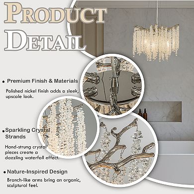 20'' Modern Glam Crystal Chandelier Polished Nickel Branch Style 4-Light Pendant Ceiling Light