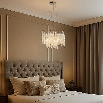 20'' Modern Glam Crystal Chandelier Polished Nickel Branch Style 4-Light Pendant Ceiling Light