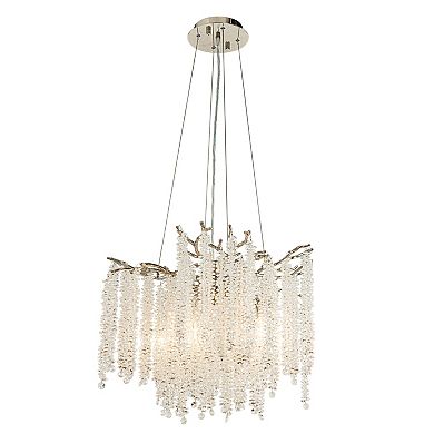 20'' Modern Glam Crystal Chandelier Polished Nickel Branch Style 4-Light Pendant Ceiling Light