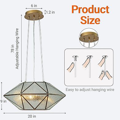 20'' 6-Light Dimmable Modern Geometric Chandelier With Textured Glass