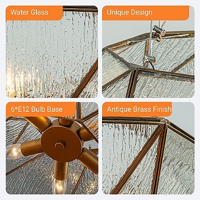 20'' 6-Light Dimmable Modern Geometric Chandelier With Textured Glass