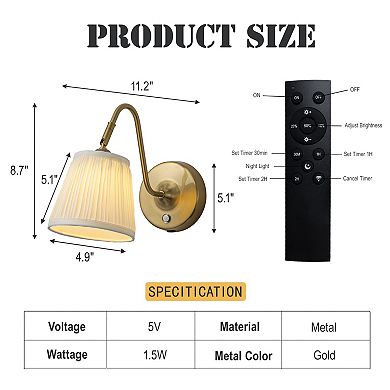 1-Light W6" Vintage Brass Battery Operated Wall Sconces Dimmable Integrated LED Rechargeable Cordles