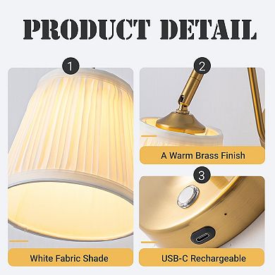 1-Light W6" Vintage Brass Battery Operated Wall Sconces Dimmable Integrated LED Rechargeable Cordles