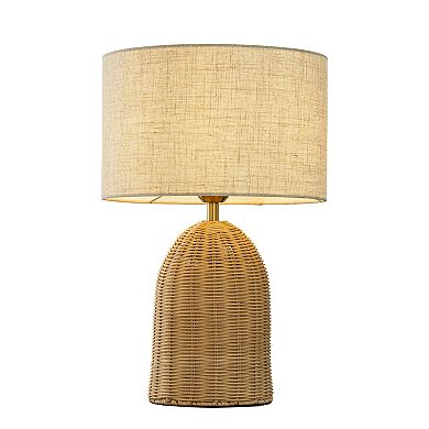 20'' Natural Rattan Bedside Table Lamp Coastal Nightstand Lamp with Classic Beige Fabric Shade