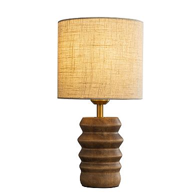 15'' Japandi Solid Wood Base Table Lamp Modern Classic Nightstand Lamp with Beige Fabric Shade