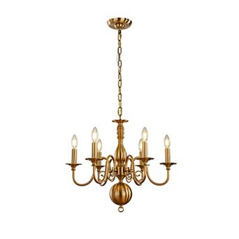 24'' 6-Light Dimmable French Country Chandelier in Antique Brass Adjustable Vintage Candle Style