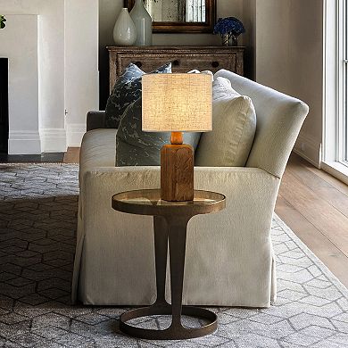 18''Farmhouse Traditional Natural Brown Solid Wood Base Table Lamp with Beige Fabric Shade